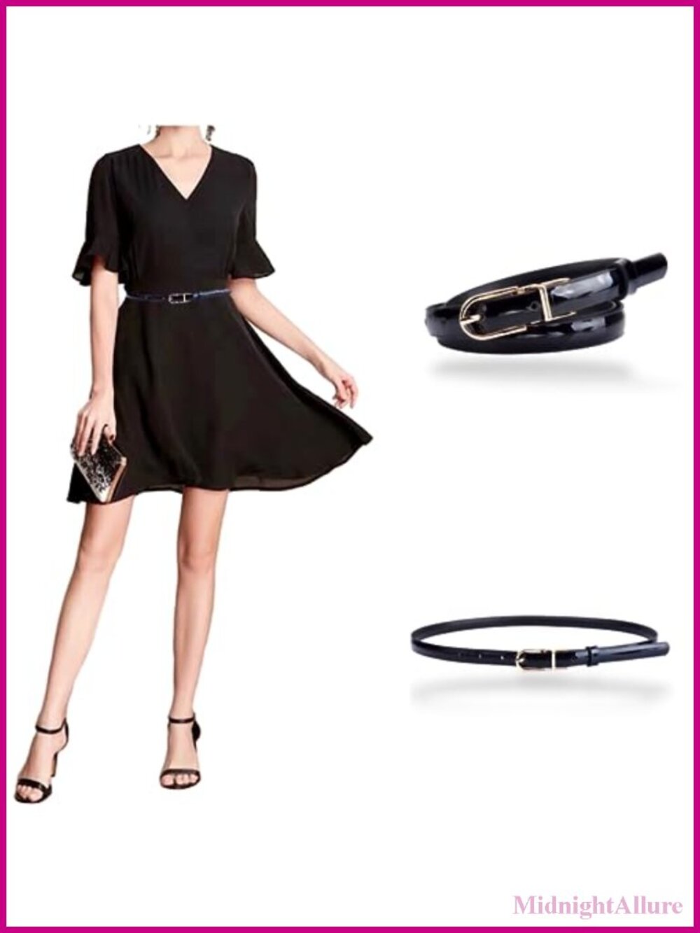 Skinny Patent Leather Reversible Belt Slim Twist Convertible Gold Buckle